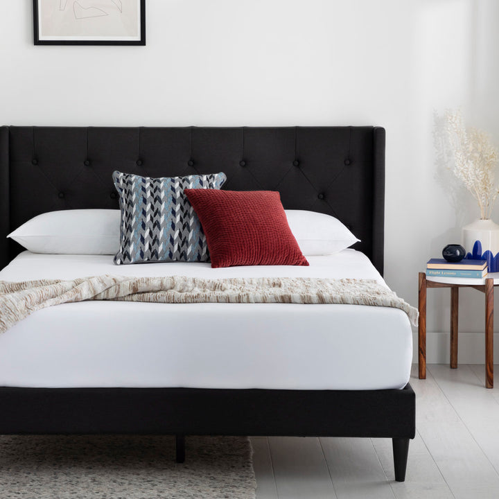 Petersen Tufted Upholstered Low Profile Platform Bed Andover Mills™ Color: Black Mattress Size: Queen Center Support Legs included: Yes