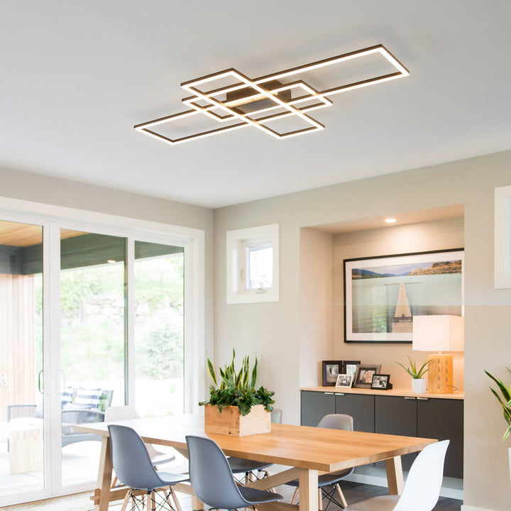 Modern Ceiling Light Led 90W Black Rectangle Flush Mount Remote Dimmable Orren Ellis Size: 3.5" H x 54" L x 31.5" W