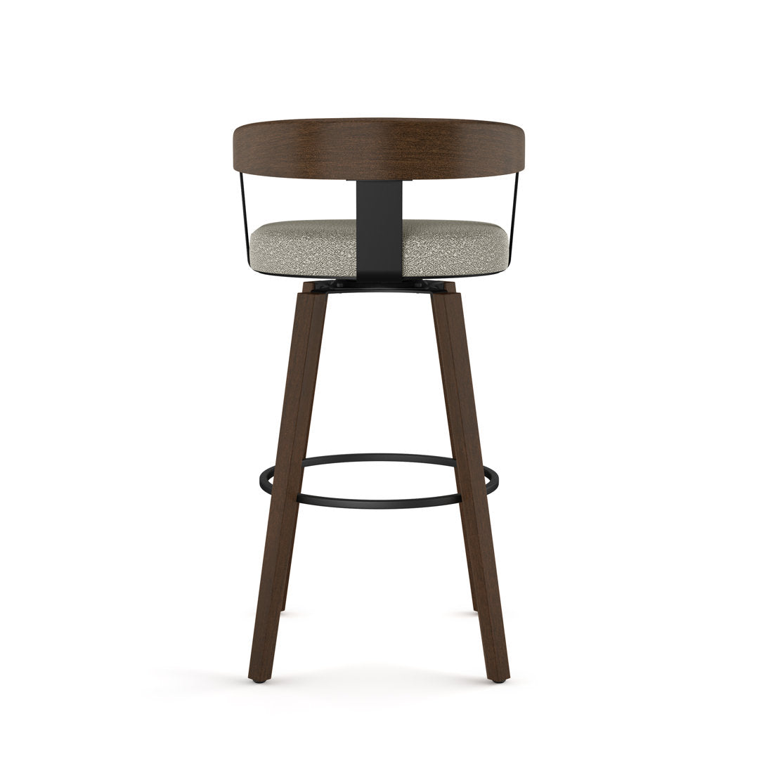 Calvion Swivel Counter & Bar Stool with Wooden Backrest Wade Logan® Upholstery: Light Beige/Gray Bouclé, Seat Height: Counter Stool (26.25" Seat Height)