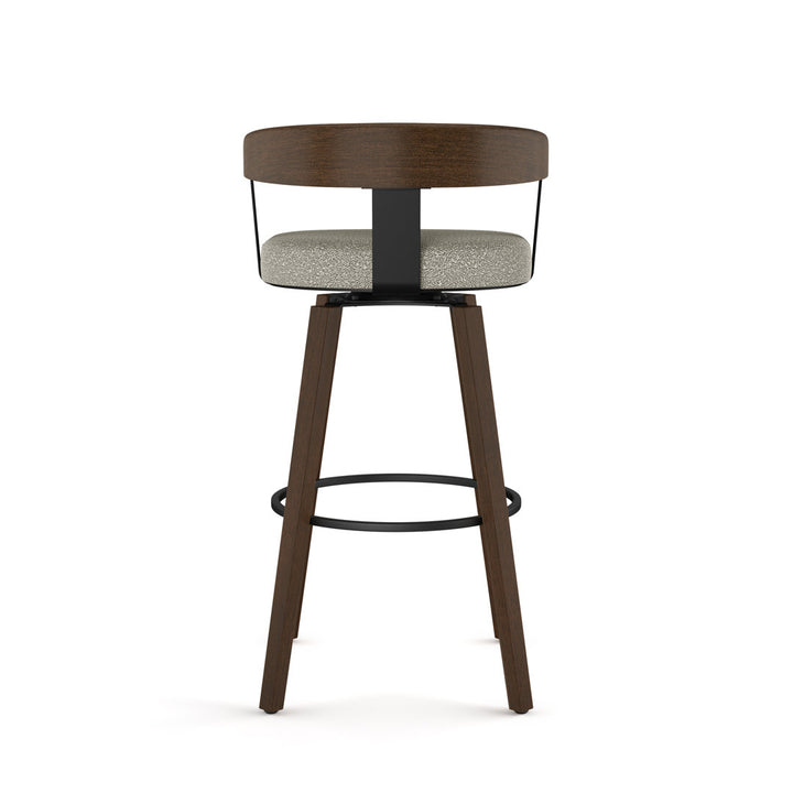 Calvion Swivel Counter & Bar Stool with Wooden Backrest Wade Logan® Upholstery: Light Beige/Gray Bouclé, Seat Height: Counter Stool (26.25" Seat Height)