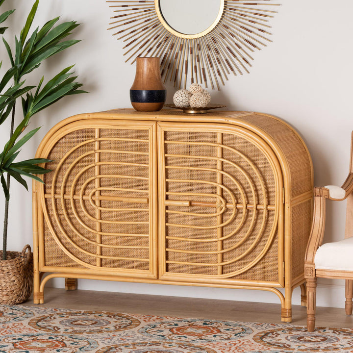 Ovalet Modern Bohemian Rattan 2-Door Sideboard Bay Isle Home™