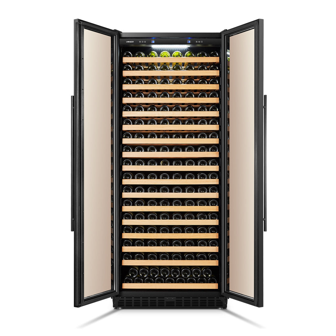Lanbopro Black Single Zone Wine Cooler Glass French-Door 257 Bottle Capacity Lanbopro