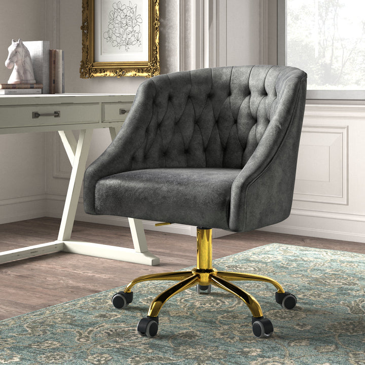 Louise 35.5'' H Velvet Hand-Curated Task Chair with Button Tufted Kelly Clarkson Home Upholstery Color: Charcoal Velvet