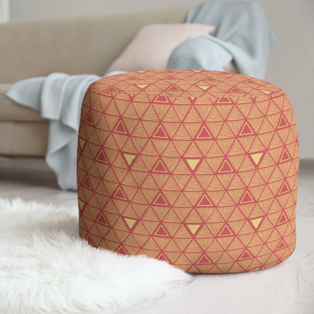 Full Color Hand Drawn Triangles Pouf East Urban Home Upholstery Color: Red/Yellow