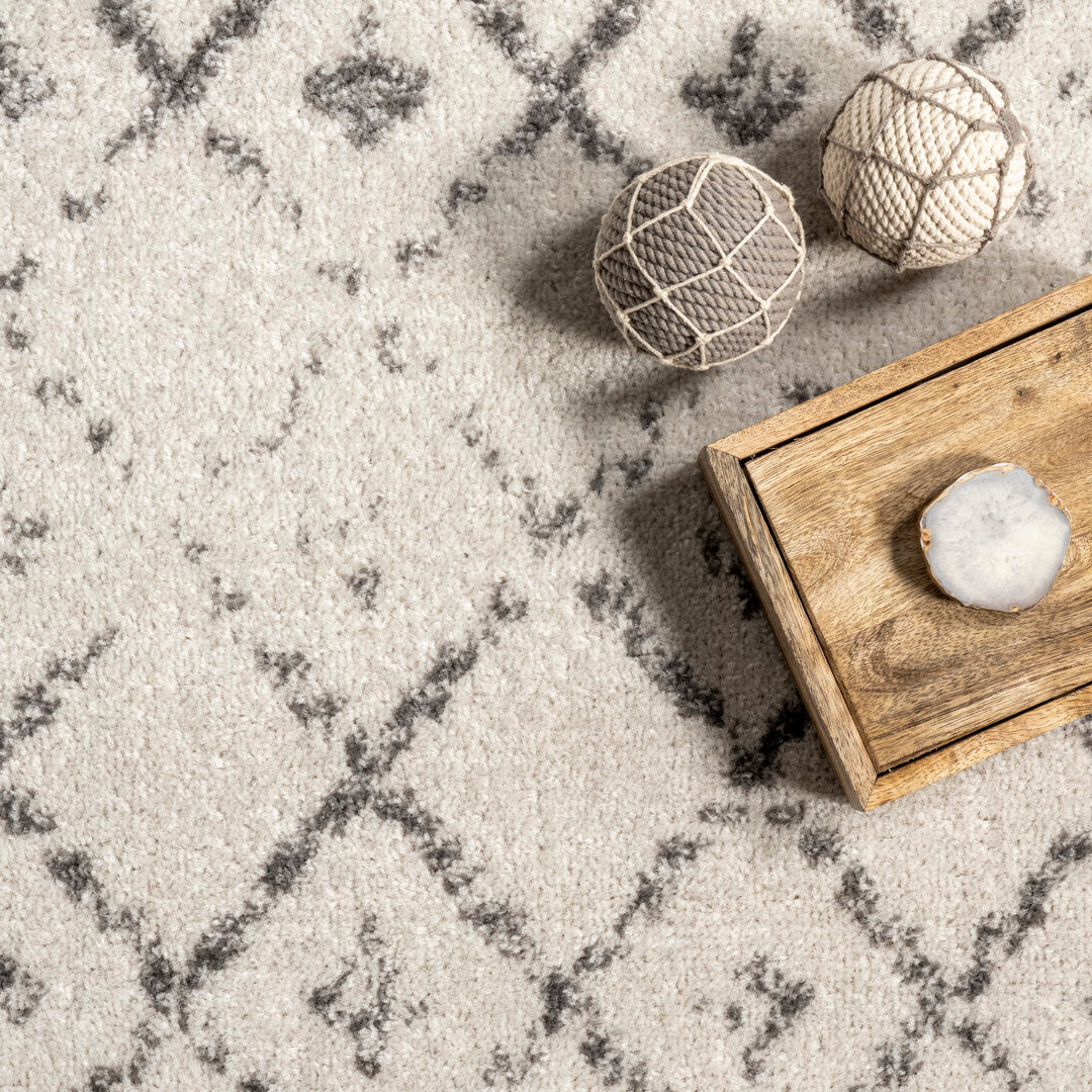 Giannini Geometric Moroccan Area Rug in Gray/ Off White Union Rustic Rug Size: Square 8'