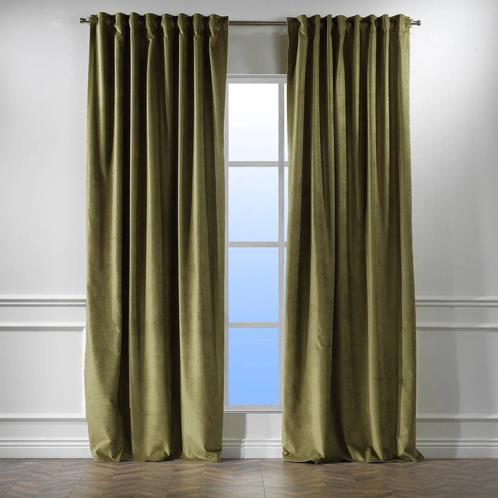 Matte Velvet Extra wide x Extra Long Custom Made Decorative Single Panel Lilijan Home & Curtain Curtain Color: 29 Olive Size per Panel: 100" W x 132" L