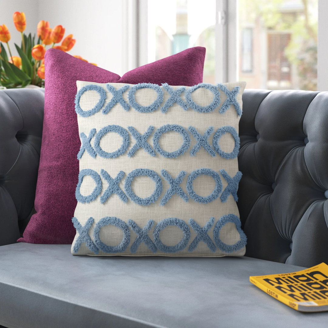 Casual Tufted XOXO Square Cotton Pillow Cover & Insert Mina Victory Color: Ocean