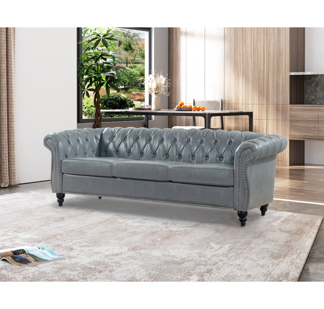 Chesterfield Button Tufted Backrest Multi-seat Upholstered Sofa Canora Grey Fabric: Gray Faux Leather