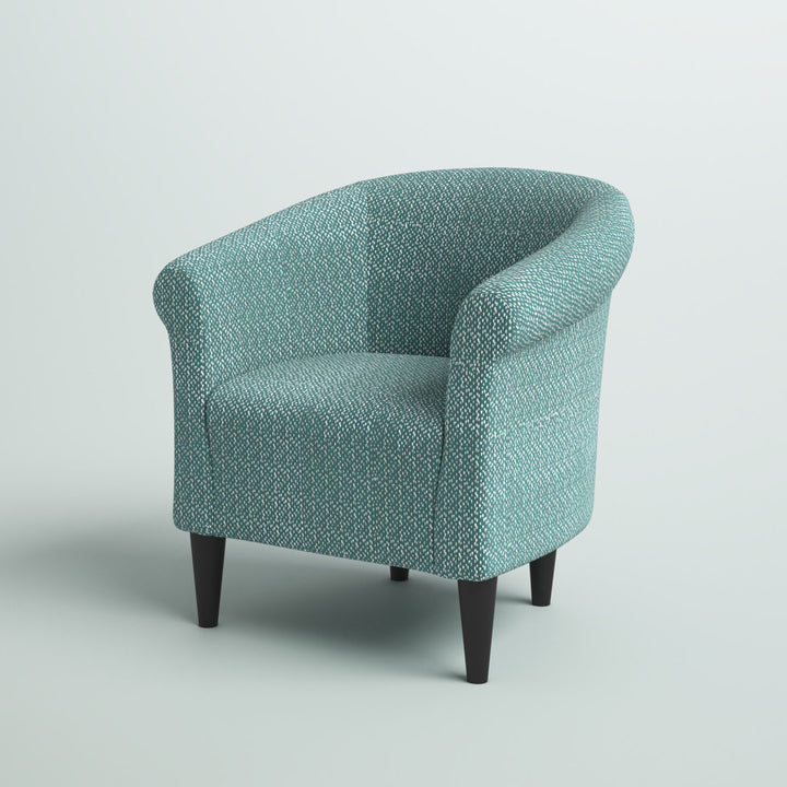 Liam 31.5" W Barrel Chair Zipcode Design™ Fabric OR Leather Type: Light Teal Blue/White Microfiber/Microsuede