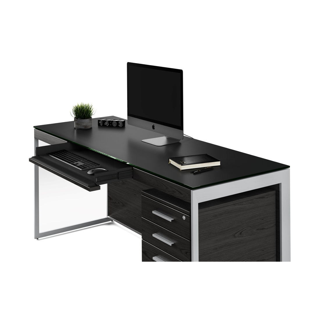 Sequel 20 Glass Desk BDI Color (Top/Frame): Charcoal Stained Ash/Satin Nickel