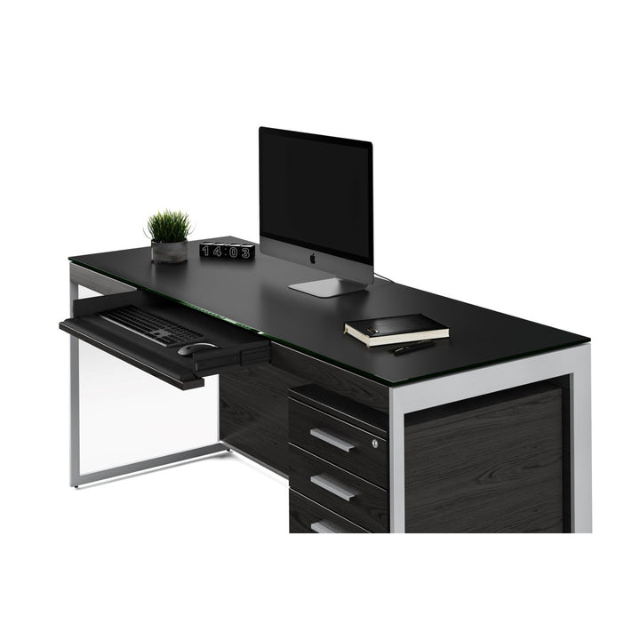 Sequel 20 Glass Desk BDI Color (Top/Frame): Charcoal Stained Ash/Satin Nickel