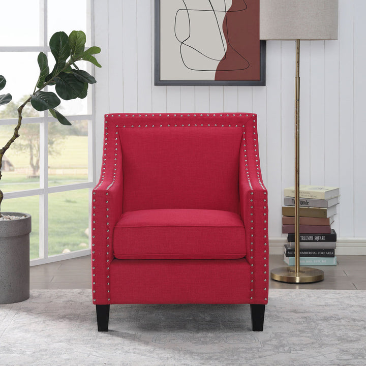 Hilga Erica Accent Armchair With Chrome Nailhead Trim Winston Porter Fabric: Red Polyester Blend