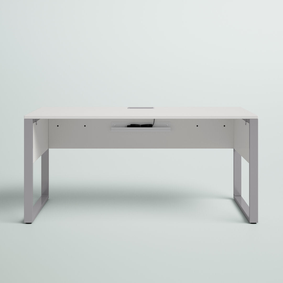 Maysey Desk with Built in Outlets Inbox Zero Color (Top/Frame): White/Silver Size: 28.7" H x 63" W x 32" D