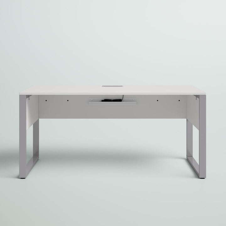 Maysey Desk with Built in Outlets Inbox Zero Color (Top/Frame): White/Silver Size: 28.7" H x 63" W x 32" D