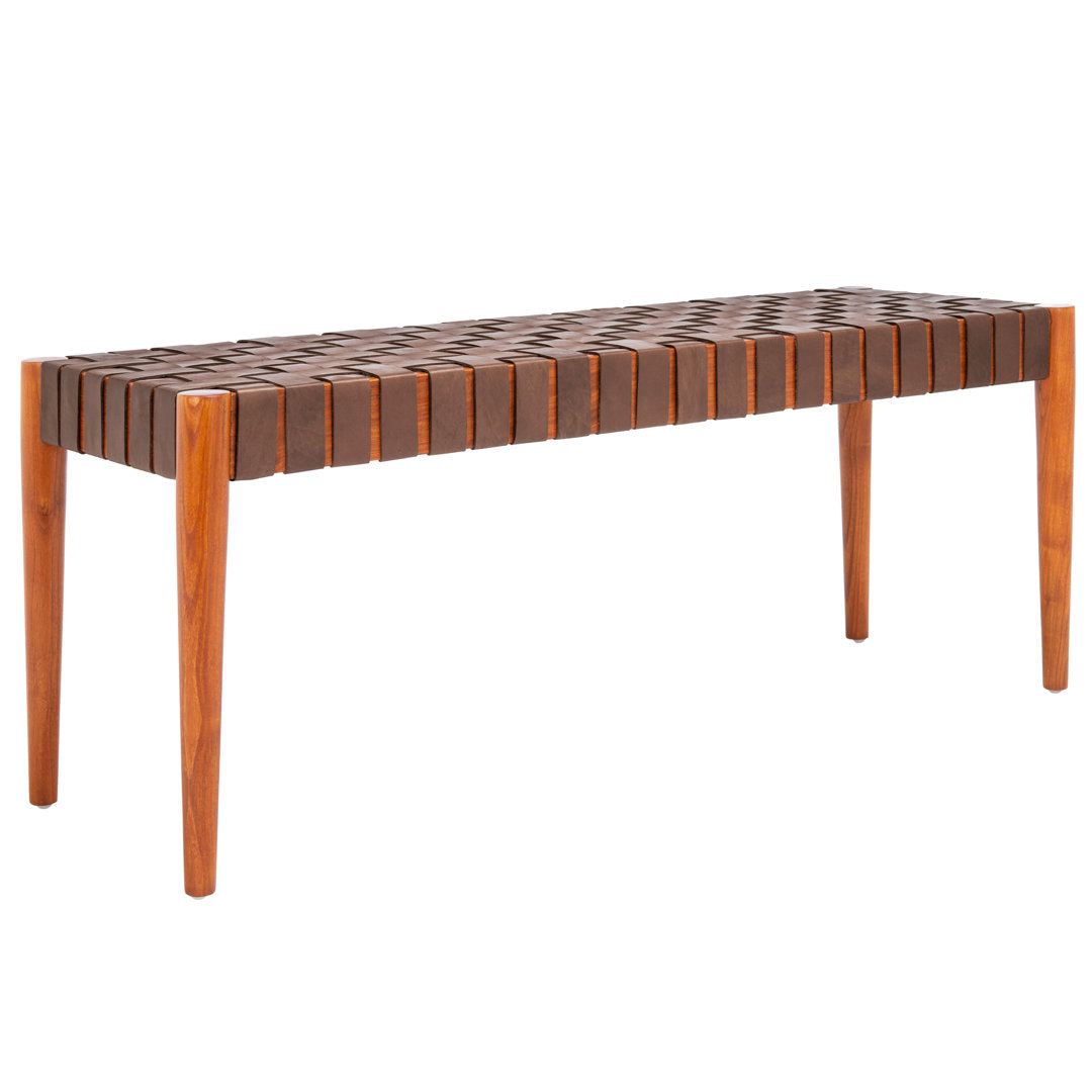 Orin 47" Woven Leather Bench AllModern Color: Dark Brown Frame/Cognac Leather