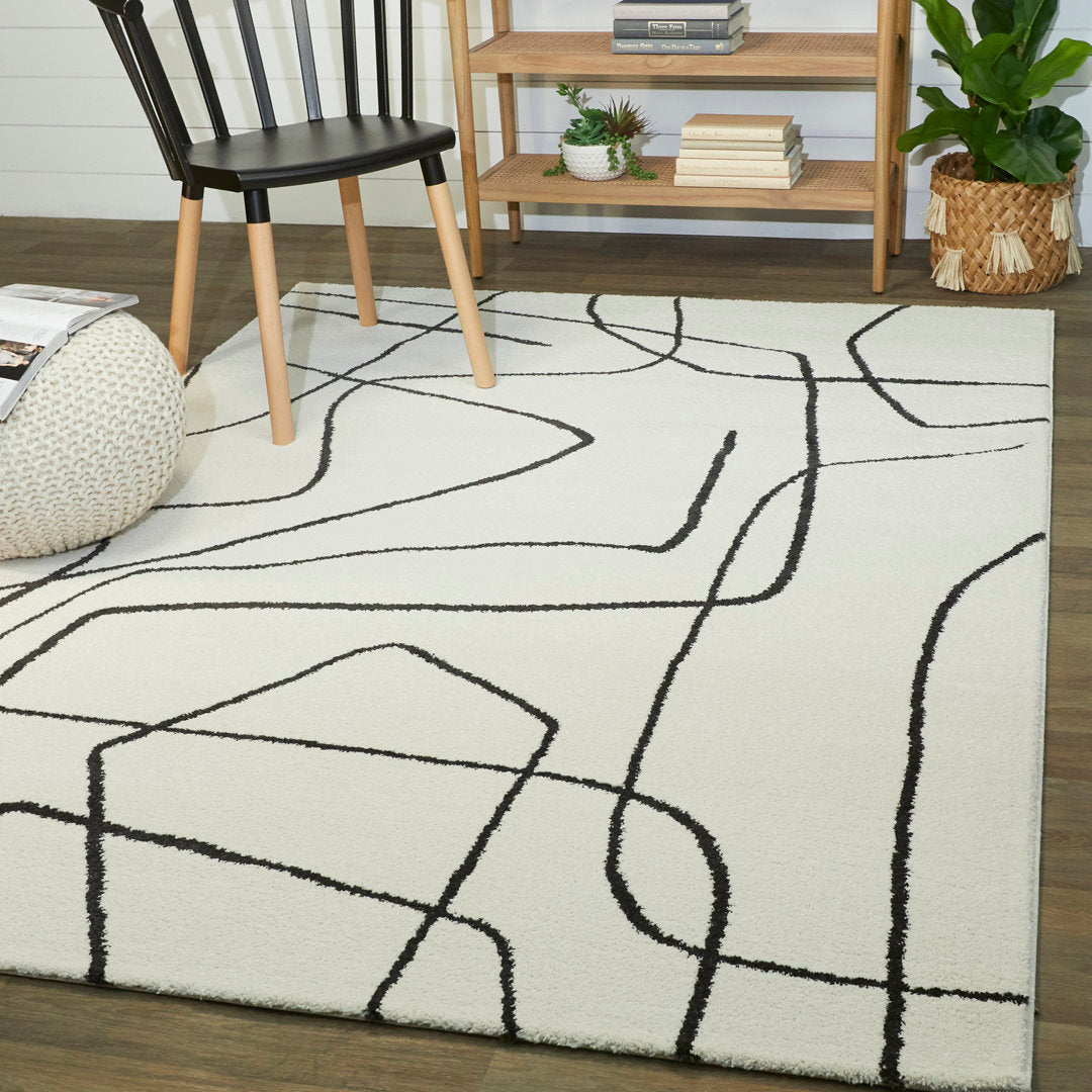 Goodrow Abstract Charcoal/White Area Rug Mercury Row® Rug Size: Rectangle 8'9" x 12'