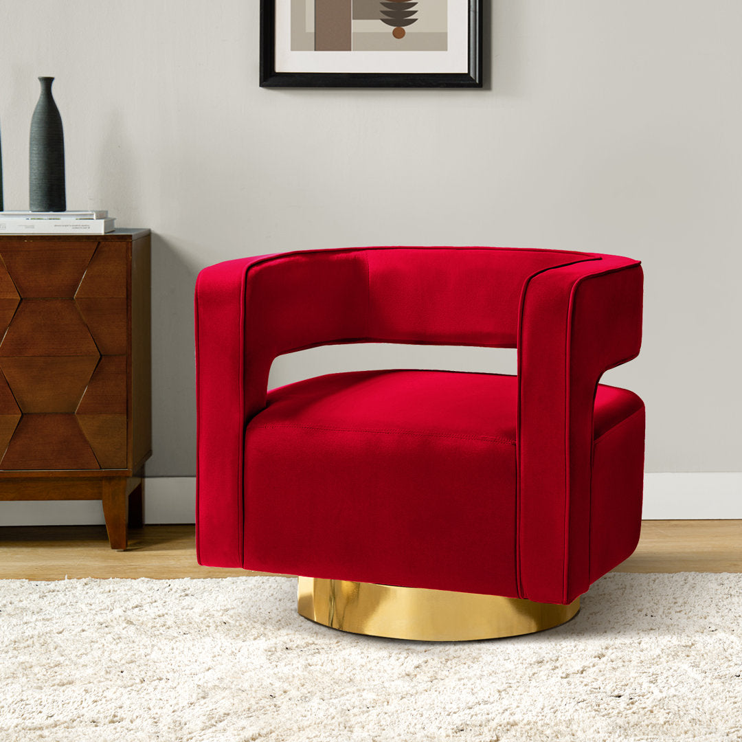 Aysha Velvet Swivel Barrel Chair Willa Arlo™ Interiors Fabric: Red Velvet