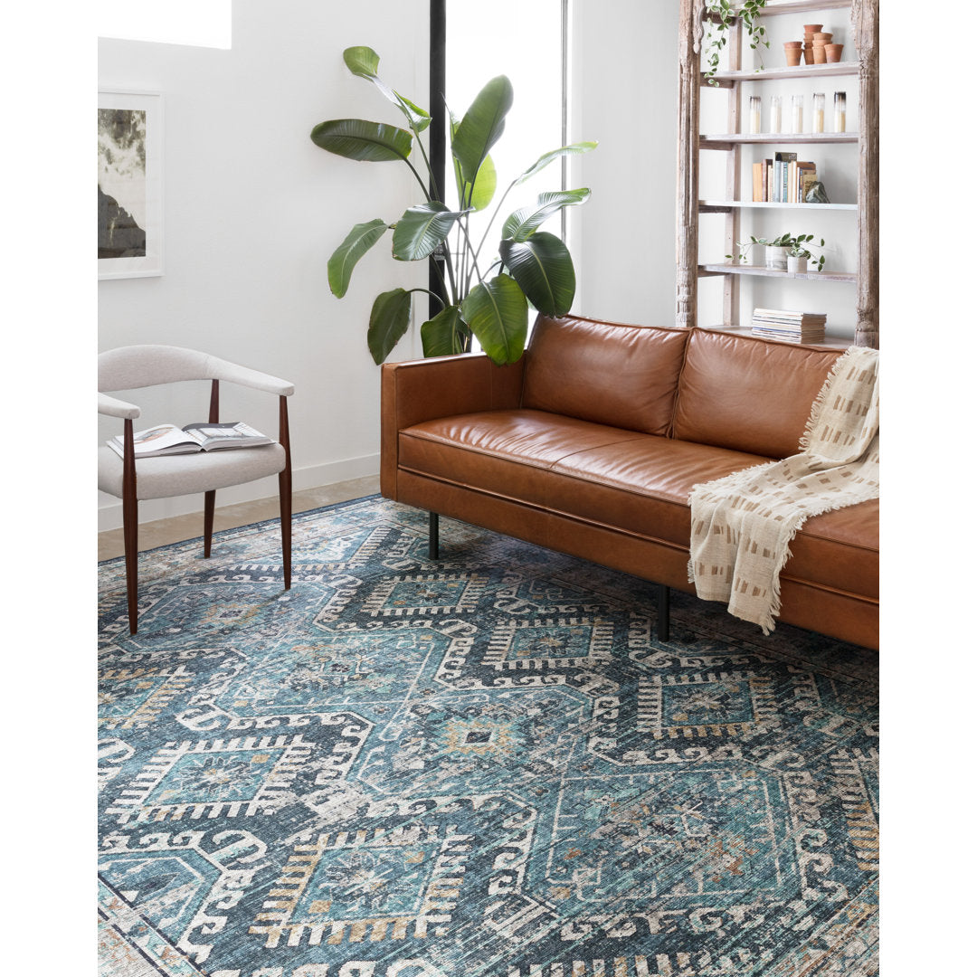 Gelo Oriental Denim/Gray Area Rug Bungalow Rose Rug Size: Round 8'