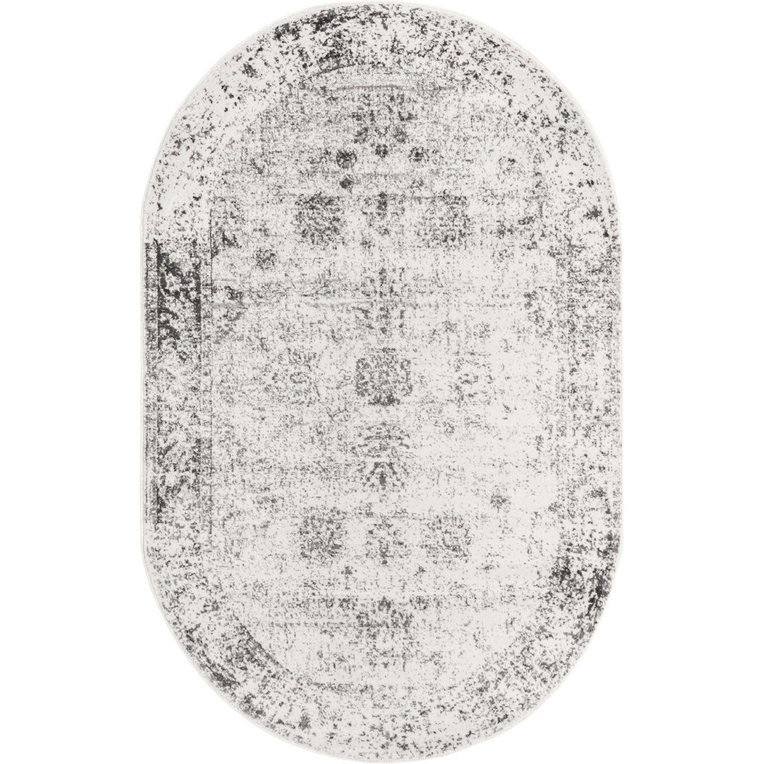 Brandt Floral Gray Area Rug Mistana™ Rug Size: Oval 4'1" x 6'1"