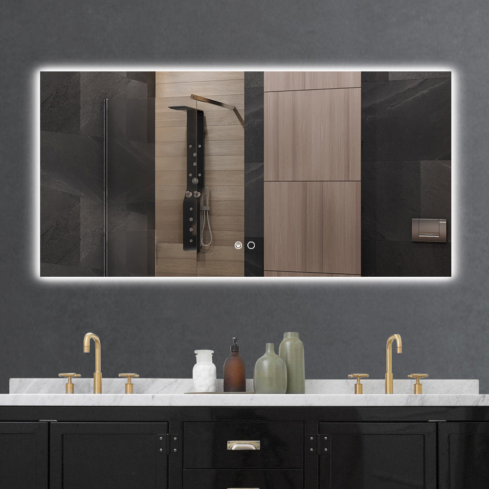 Adorna LED Backlit Frameless Lighted Bathroom Vanity Mirror Wall Mirror Dimmable Anti Fog Orren Ellis Size: 24" x 48"