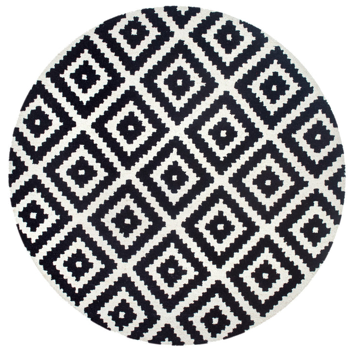 Decca Geometric Handmade Tufted Wool Black/Cream Area Rug George Oliver Rug Size: Round 8'
