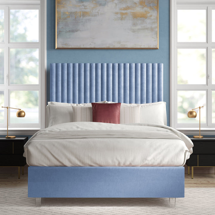 Upholstered Tufted Low Profile Platform Bed Everly Quinn Color: Sky Blue Size: Queen