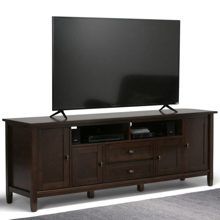 Warm Shaker SOLID WOOD 72 inch TV Media Stand  For TVs up to 80 inches Simpli Home Color: Tobacco Brown