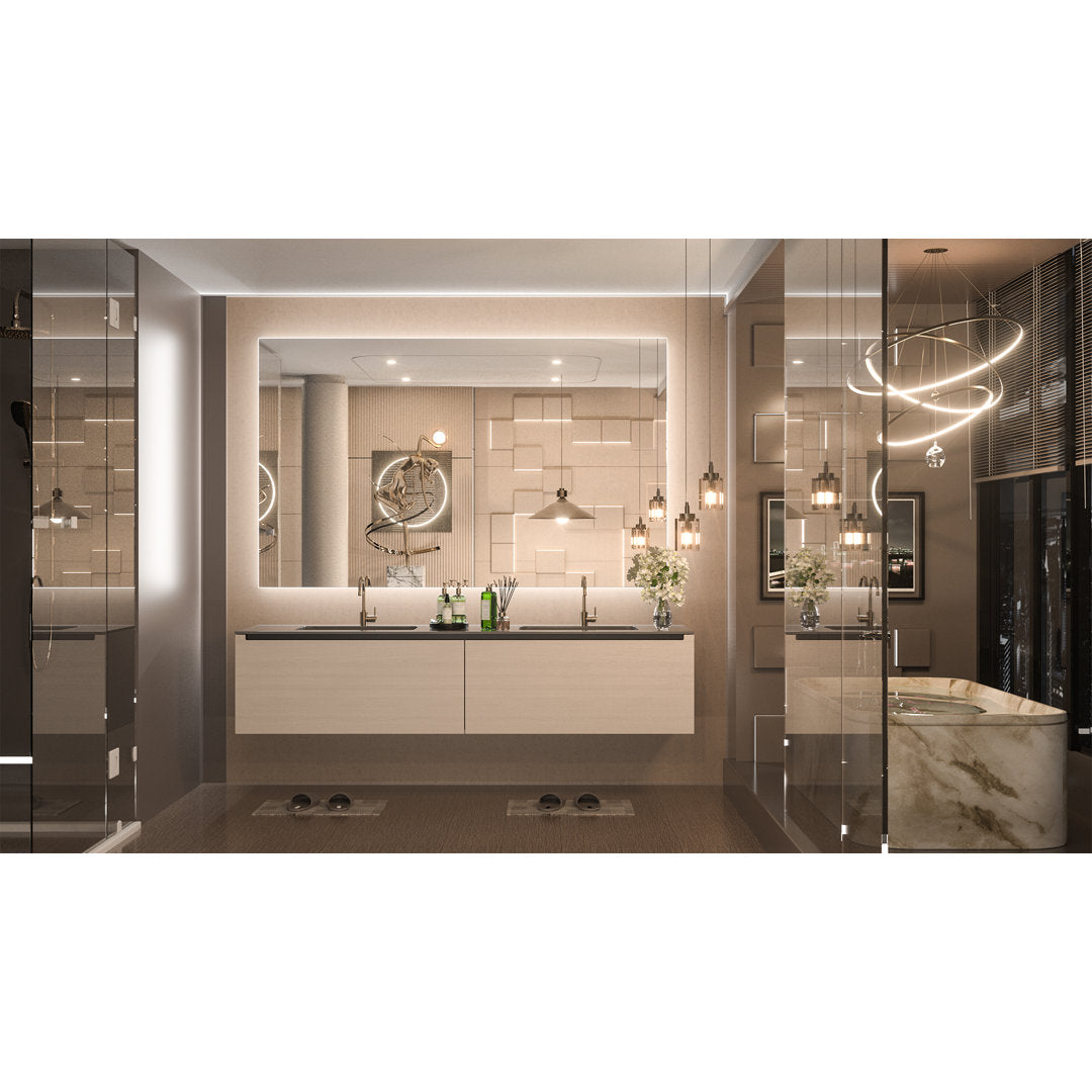 Adorna LED Backlit Frameless Lighted Bathroom Vanity Mirror Wall Mirror Dimmable Anti Fog Orren Ellis Size: 24" x 40"