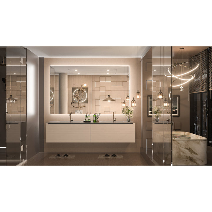 Adorna LED Backlit Frameless Lighted Bathroom Vanity Mirror Wall Mirror Dimmable Anti Fog Orren Ellis Size: 24" x 40"