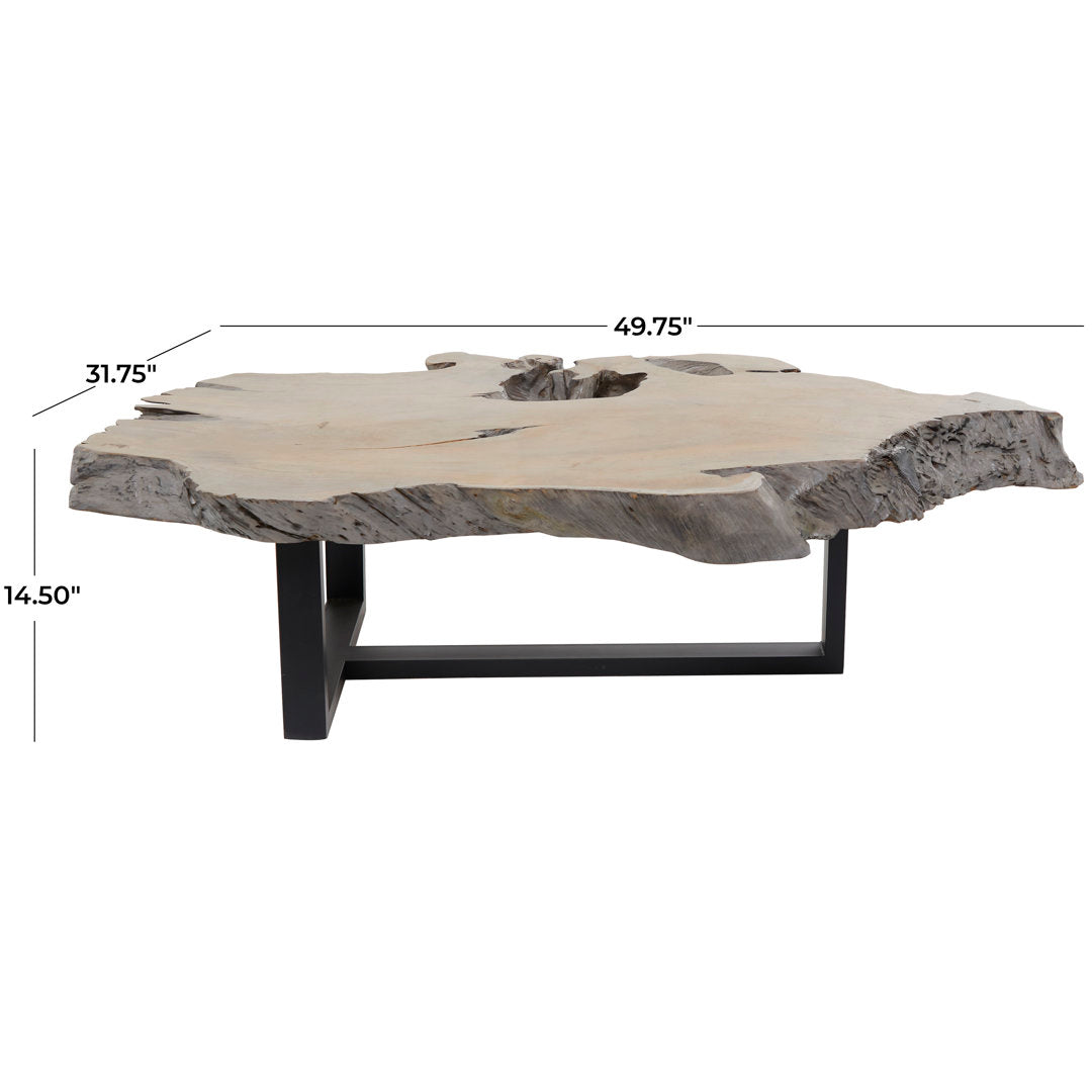 Loudon Teak Wood Handmade Live Edge Wood Slab Living Room Coffee Table with Black T Stand Base Loon Peak®