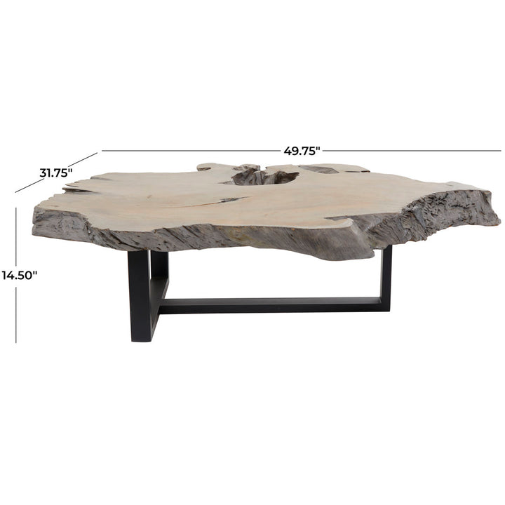 Loudon Teak Wood Handmade Live Edge Wood Slab Living Room Coffee Table with Black T Stand Base Loon Peak®