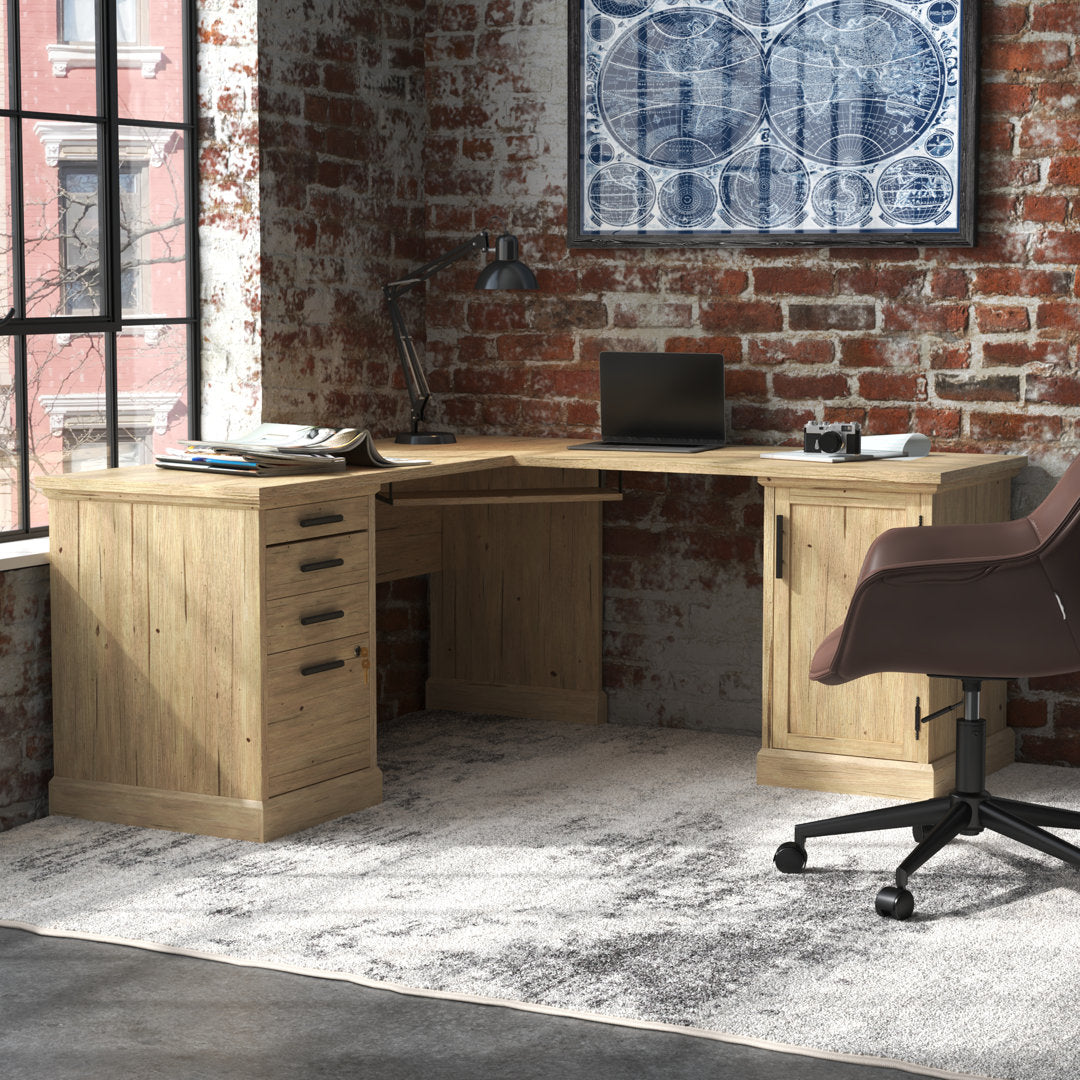 Aspen Post L-Shape Executive Desk Upper Square™ Color: Prime Oak