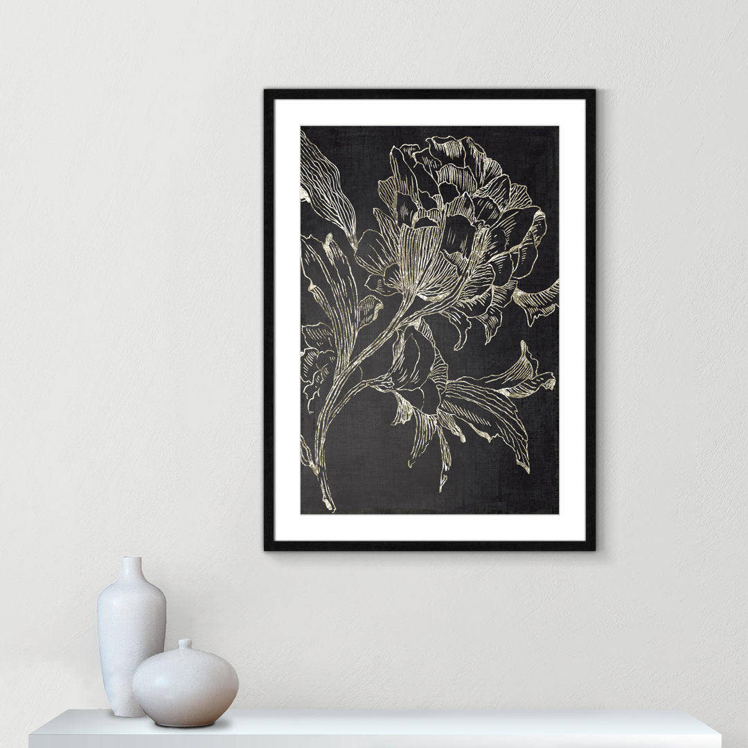 Golden Flower Folklore I by Asia Jensen - Picture Frame Graphic Art Print Joss & Main Size: 35.5" H x 25.5" W Format: Black Framed