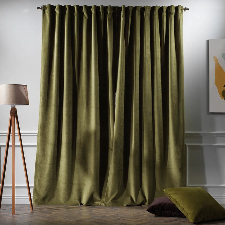 Matte Velvet Extra wide x Extra Long Custom Made Decorative Single Panel Lilijan Home & Curtain Curtain Color: 29 Olive Size per Panel: 100" W x 132" L