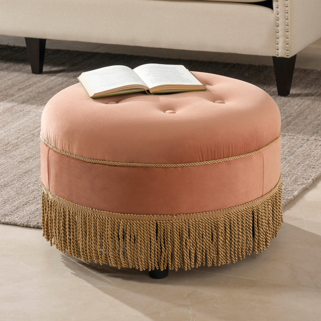Neptune 24" Wide Tufted Round Cocktail Ottoman Astoria Grand Body Fabric: Peach Orange Velvet