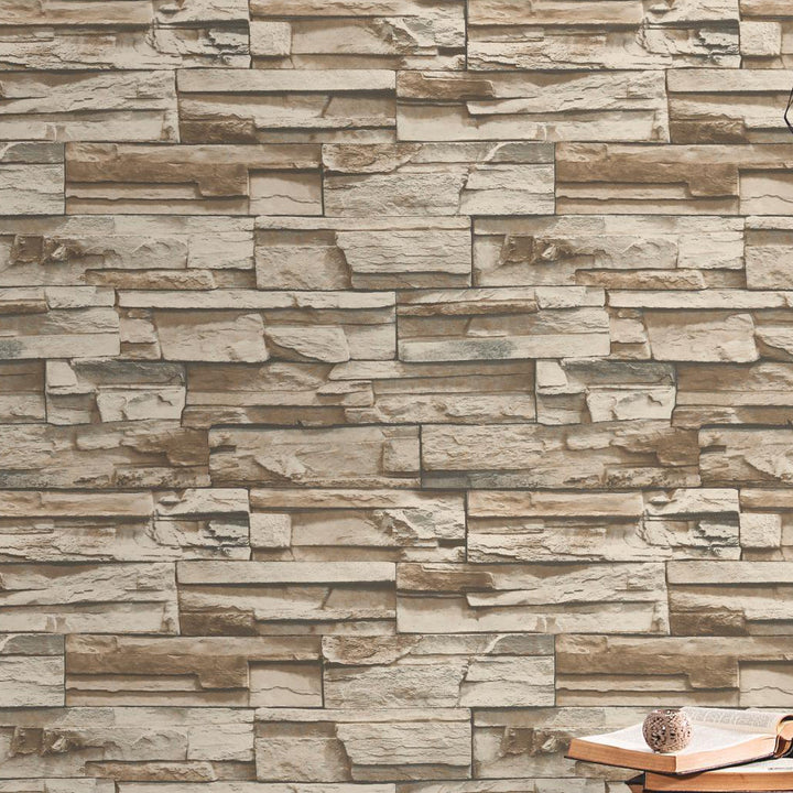 Simonska Stacked Stone 16.5' L x 20.5" W Peel and Stick Wallpaper Roll Lark Manor™