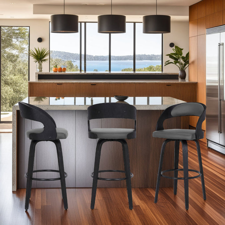 Pensacola Mid-century Swivel Counter Height Bar Stool Corrigan Studio® Upholstery: JY Grey Faux Leather, Seat Height: Counter Stool (26" Seat Height)