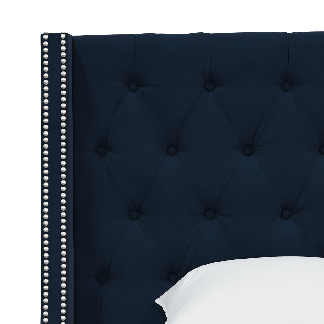 Annabel Upholstered Wingback Bed Kelly Clarkson Home Size: Twin Body Fabric: Classic Ink Performance Velvet