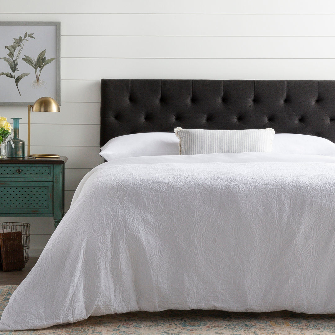 Aijha Upholstered Panel Headboard Lark Manor™ Color: Black Twill Size: Twin