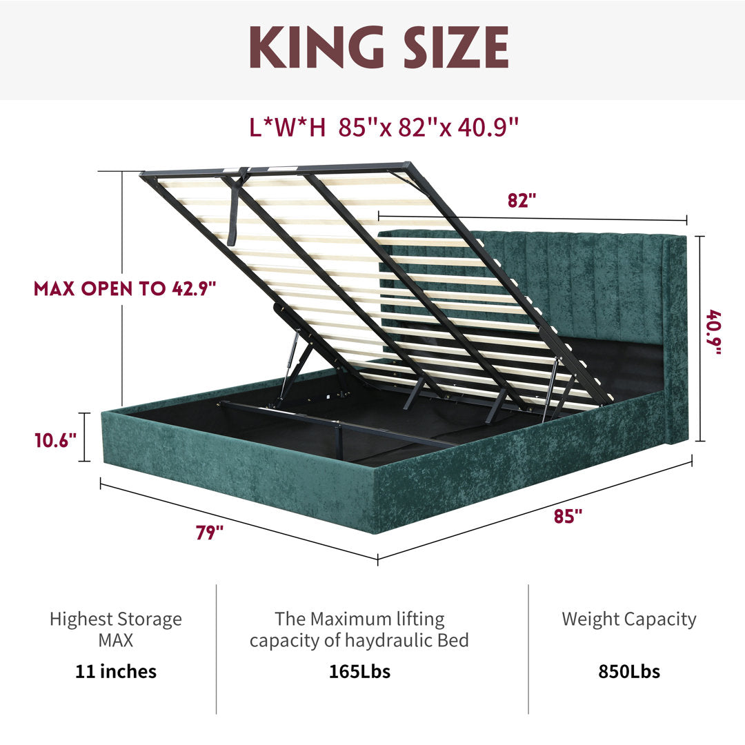 Daizia Lift Up Storage Platform Bed with Wingback Headboard Latitude Run® Color: Green Size: King