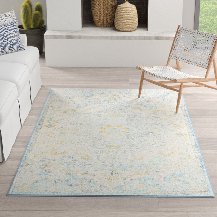 Hillsby Oriental Ivory Cream/Teal/Yellow Area Rug Mistana™ Rug Size: Rectangle 6'7" x 9'