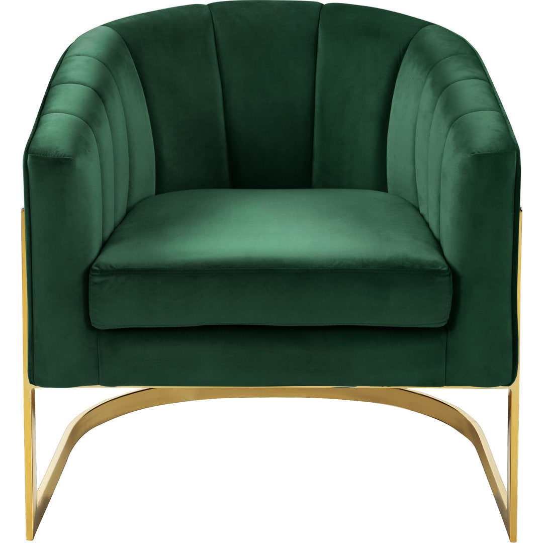 Barnicle 30" Wide Velvet Barrel Chair Everly Quinn Body Fabric: Green Velvet