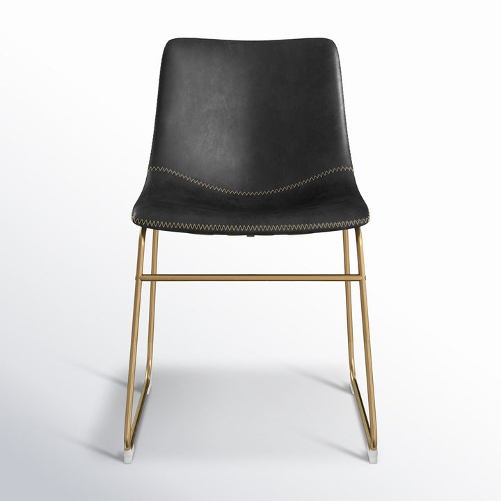 Nia Vegan Leather Side Chair (Set of 2) AllModern Frame Color: Gold, Upholstery Color: Black