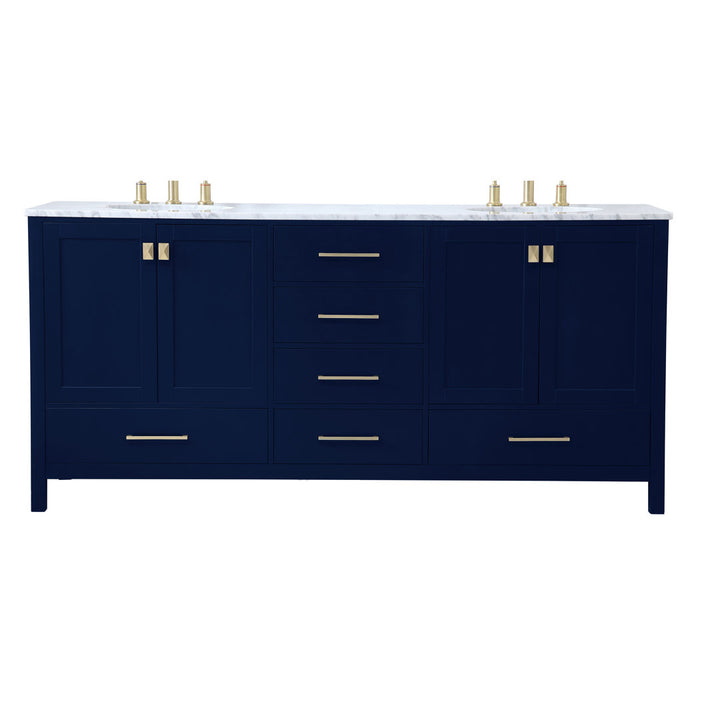 Bagdai 72" Wide Bathroom Vanity Set Wade Logan® Base Finish: Blue, Top Finish: Calacatta Quartz