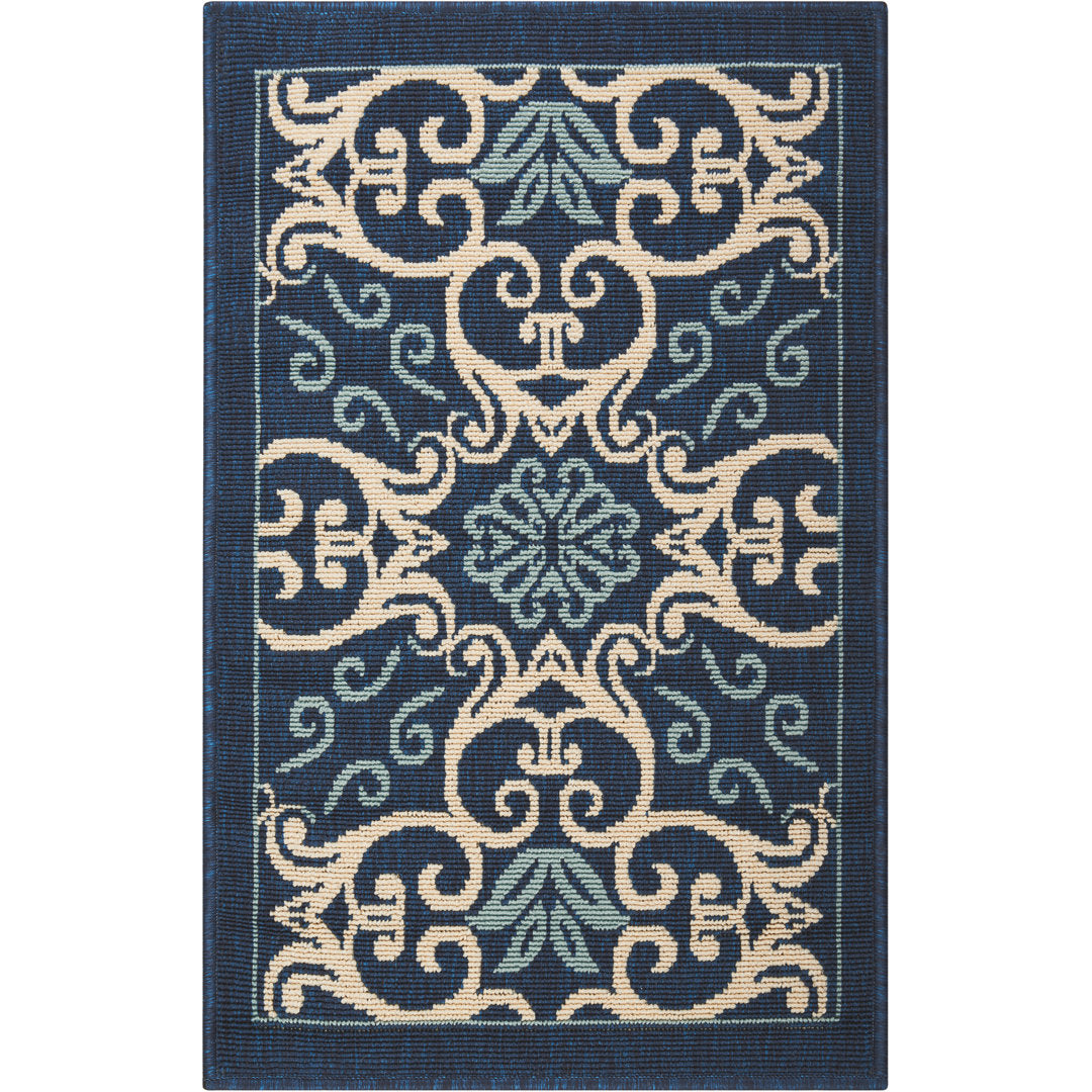 Adelene Floral Navy Blue Indoor / Outdoor Area Rug Birch Lane™ Rug Size: Rectangle 7'10" x 10'6"