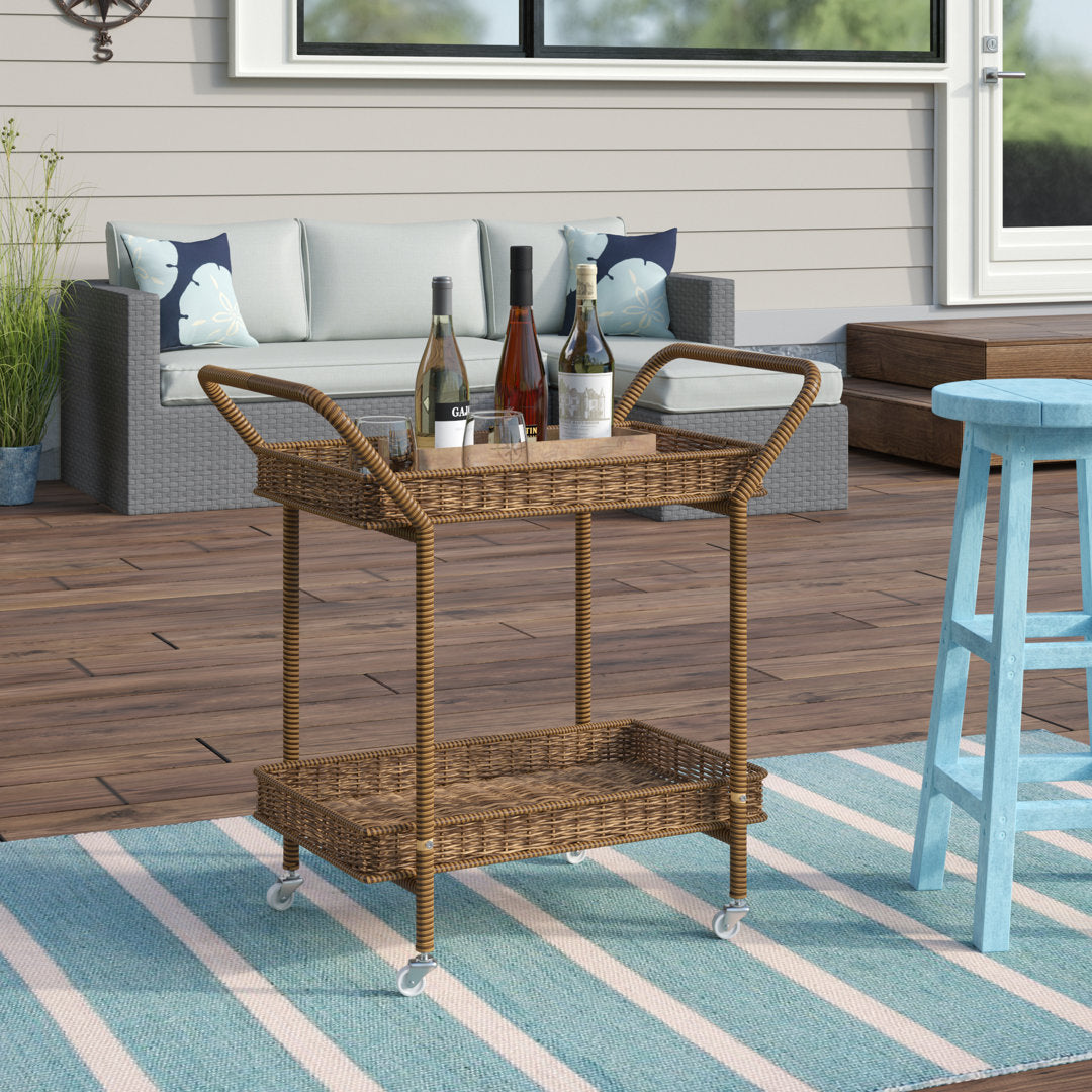 Warba Bar Cart with Metal Frame and Wicker Outer Bay Isle Home™ Color: Honey
