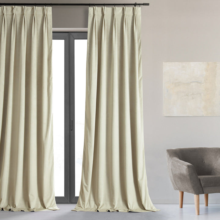 Balone French Pleated Signature Velvet Thermal Lined 100% Blackout Curtains for Bedroom & Living Room Curtains Single Panel Darby Home Co Curtain Color: Cool Beige Size per Panel: 25" W x 108" L