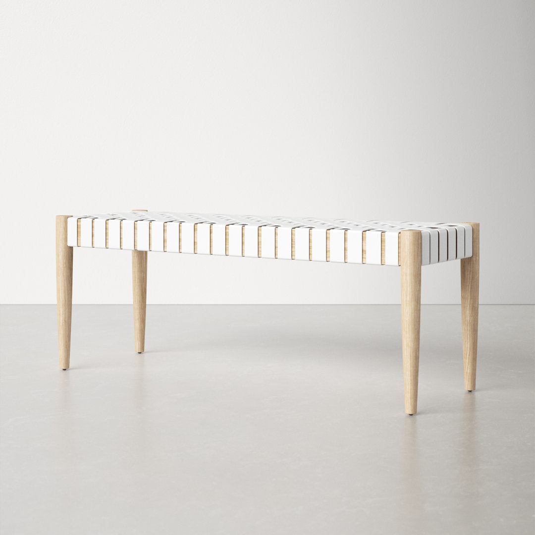 Orin 47" Woven Leather Bench AllModern Color: Light Oak Frame/Off-White Leather
