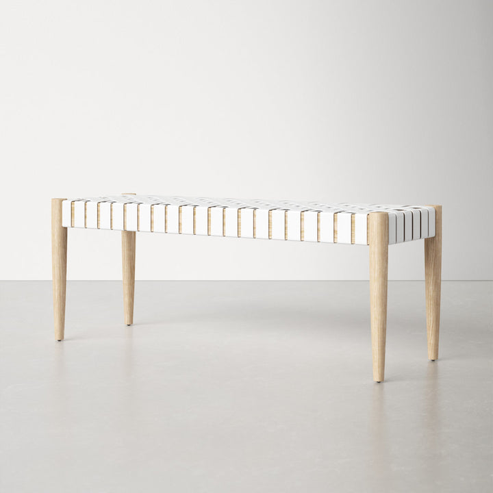 Orin 47" Woven Leather Bench AllModern Color: Light Oak Frame/Off-White Leather