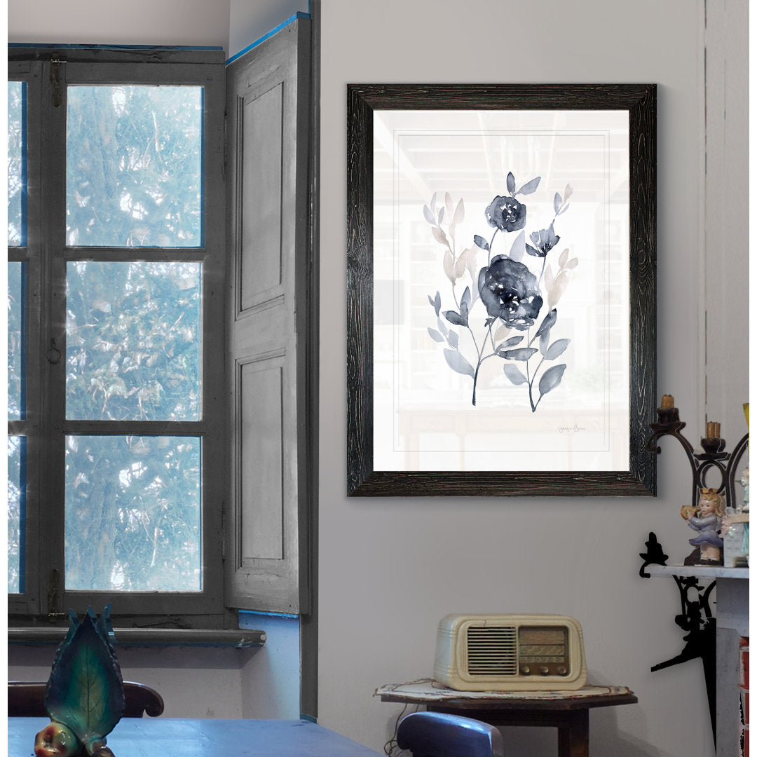Peonies In Gray II' - Picture Frame Print on Glass Winston Porter Size: 32" H x 44" W x 1.25" D Format: Framed Ebony Print